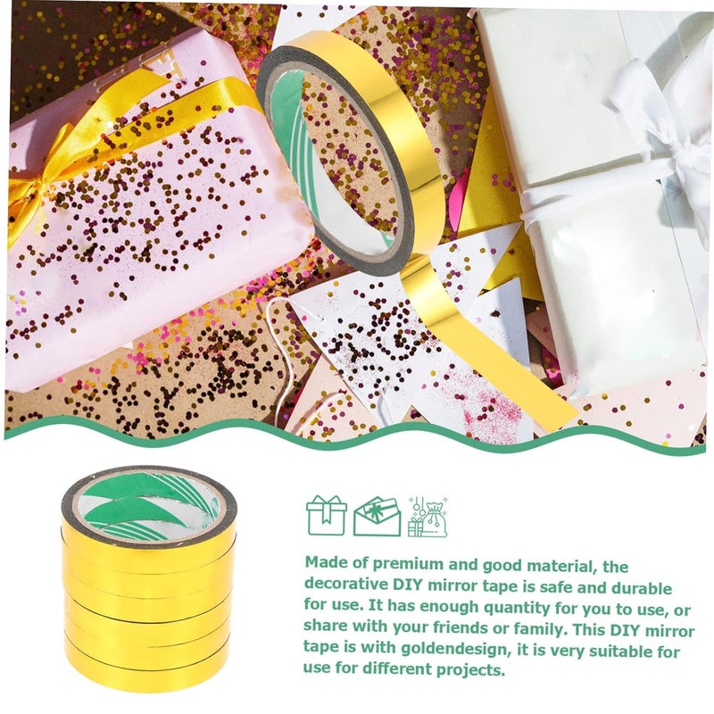 6 Rolls Golden Washi Tape Metallic Mirror Decorative Tape 1.5cm X 50m for Students Crafting and Packaging - Image 3