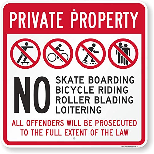 SmartSign - K-7514-AL-24x24 "Private Property - No Skate Boarding, Loitering, Offenders Prosecuted" Sign | 24" x 24" Aluminum Black/Red on White - Image 1