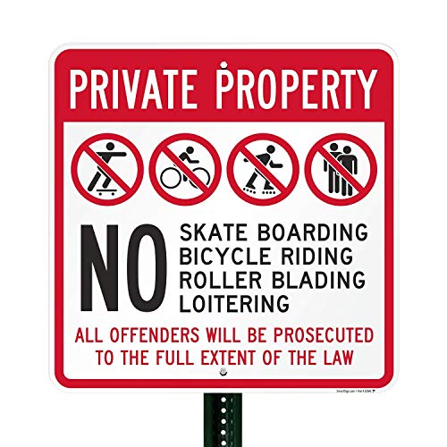 SmartSign - K-7514-AL-24x24 "Private Property - No Skate Boarding, Loitering, Offenders Prosecuted" Sign | 24" x 24" Aluminum Black/Red on White - Image 3