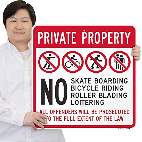 SmartSign - K-7514-AL-24x24 "Private Property - No Skate Boarding, Loitering, Offenders Prosecuted" Sign | 24" x 24" Aluminum Black/Red on White - Image 2