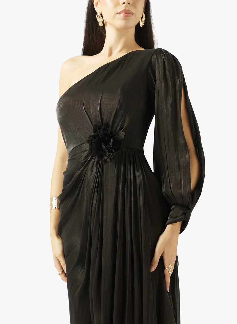 Iyra  Mesh Floral Detail Tiered Hem Dress for Women | Best Price UAE
