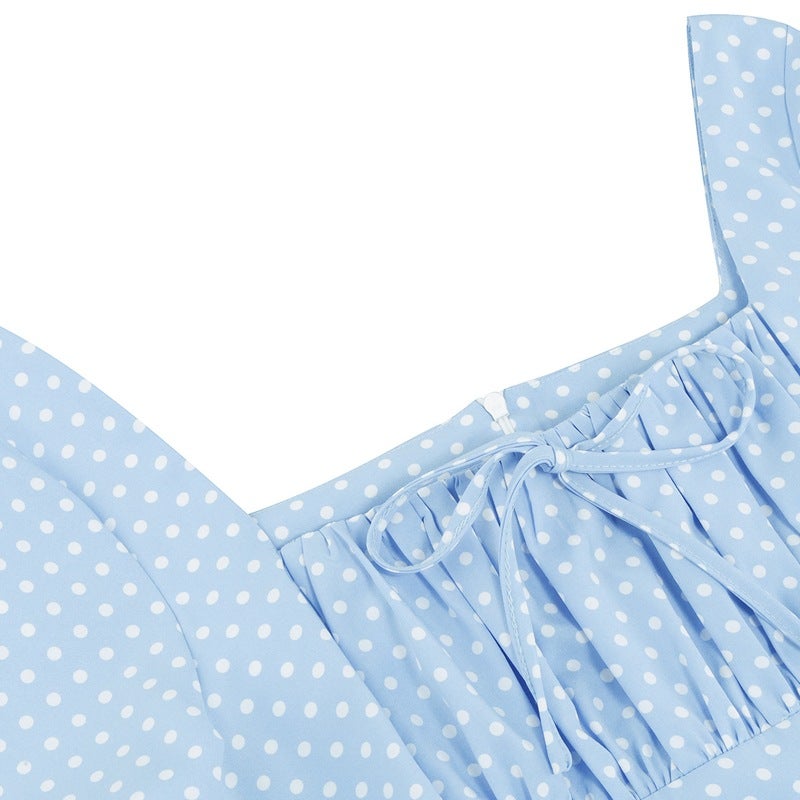 European American Retro Polka Dot Short Sleeve High Waist A-line Midi Dress - Image 2