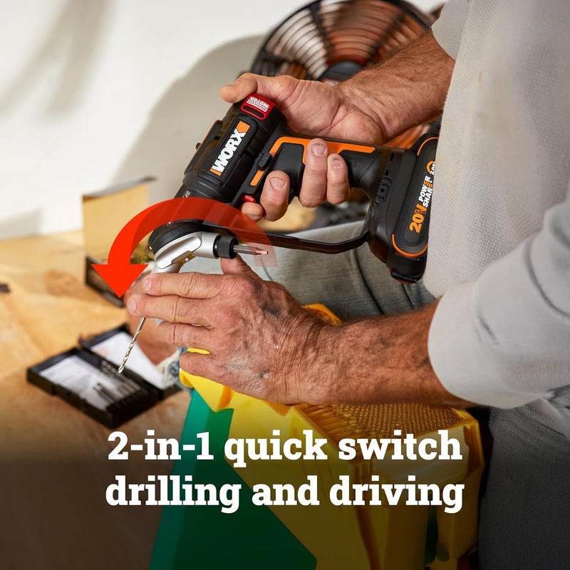 Nitro 20V SwitchDriver 2.0 with 85 pc Accessory Kit, 2-in-1 Brushless Cordless Drill Driver, Drill Set Rotatable Dual 1/4" Chucks, WX177L.2 – (Battery & Charger Included) - Image 4