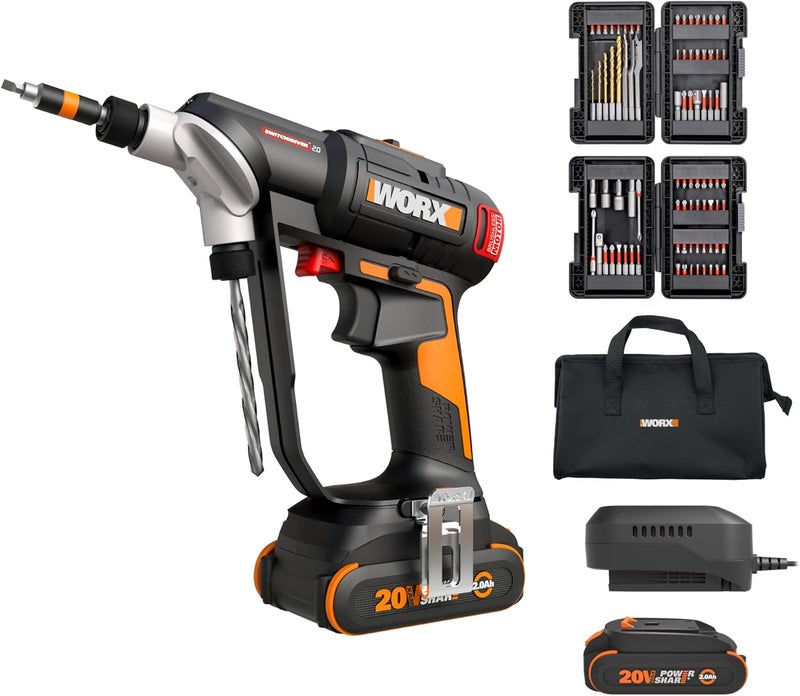 Nitro 20V SwitchDriver 2.0 with 85 pc Accessory Kit, 2-in-1 Brushless Cordless Drill Driver, Drill Set Rotatable Dual 1/4" Chucks, WX177L.2 – (Battery & Charger Included) - Image 1