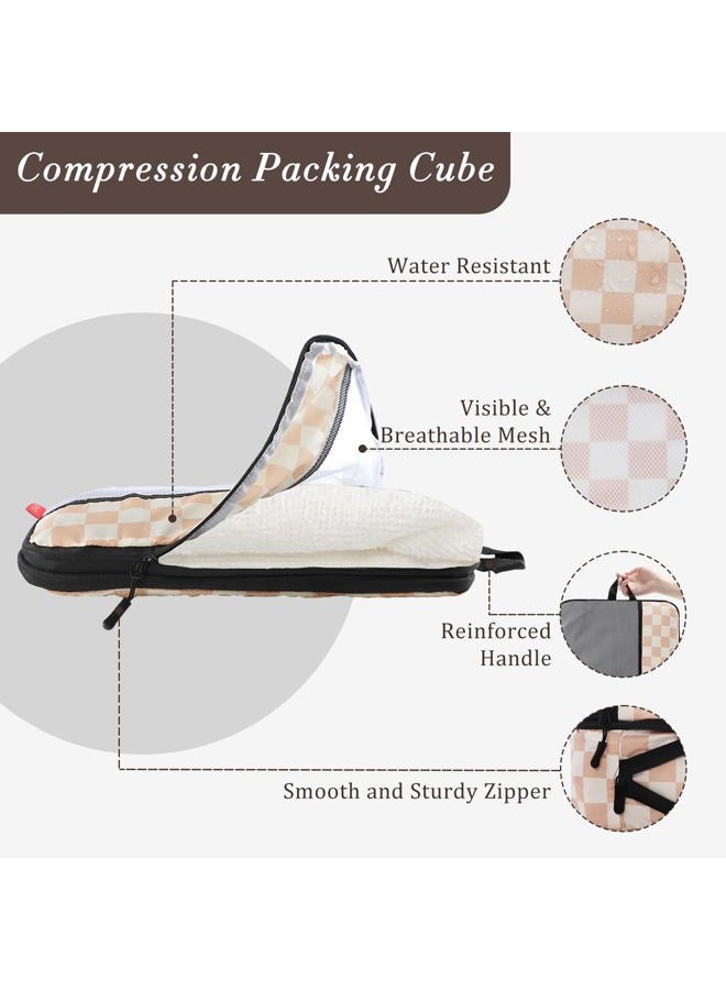 U+U 4Set/6Set/8Set/10Set Compression Packing Cubes - Ultralight Travel Organizers, Space-Saving Suitcase Organizer for Travel, Business Trip and Family Vacation, Khaki Checkered, 10 Set, 10 Set - Image 2