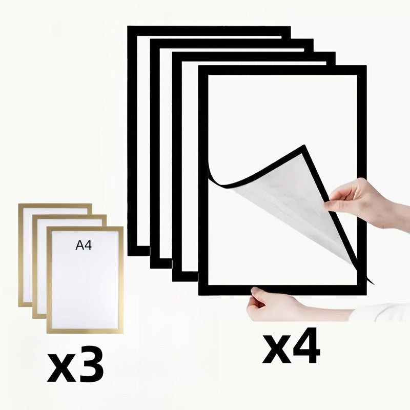 7pcs A4 Magnetic Self Adhesive Photo Frames New Champagne Golden 12 8x9 37 Inches Portable Wall Mounted Plastic Document Display For Photos Magnetic Whiteboards Minimalist Decor No Screws Installation Required - Image 4