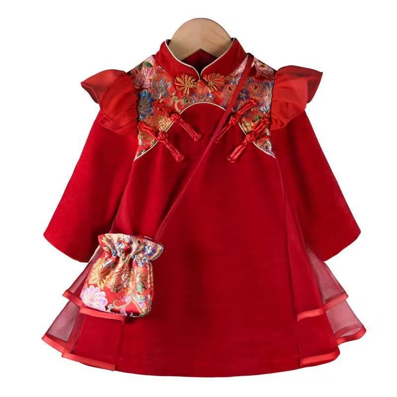 Girls' Clothing Cheongsam Dress 2023 New Western Style Catch Week Banquet Dress Baby Girl'S One-Year-Old Dress - Image 4