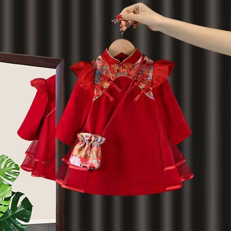 Girls' Clothing Cheongsam Dress 2023 New Western Style Catch Week Banquet Dress Baby Girl'S One-Year-Old Dress - Image 3