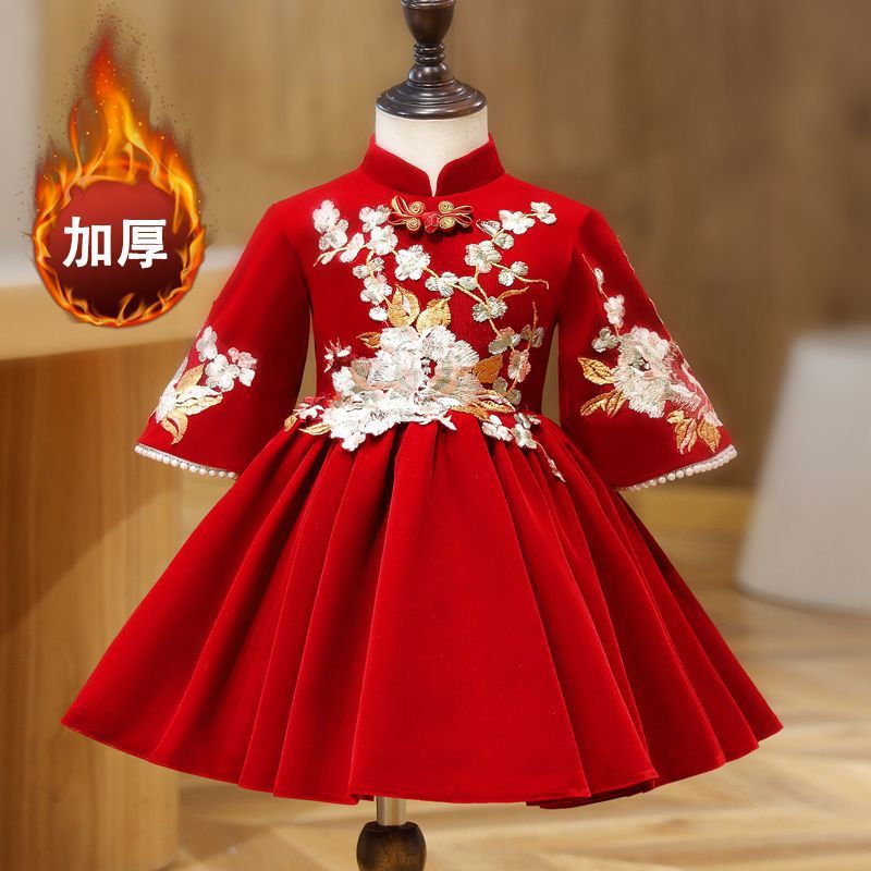 Girls' Clothing Cheongsam Dress 2023 New Western Style Catch Week Banquet Dress Baby Girl'S One-Year-Old Dress - Image 1