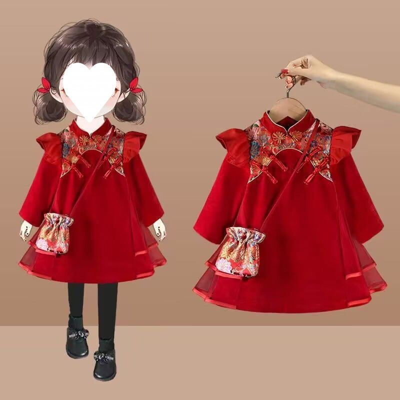 Girls' Clothing Cheongsam Dress 2023 New Western Style Catch Week Banquet Dress Baby Girl'S One-Year-Old Dress - Image 2