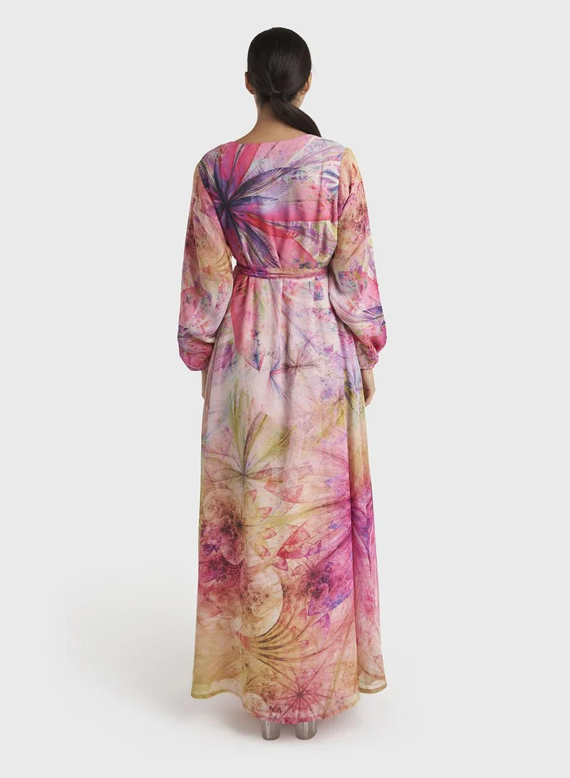 Kashkha  Multicolour Abstract Printed Chiffon Maxi Dress (VDM922) for Women | Best Price UAE