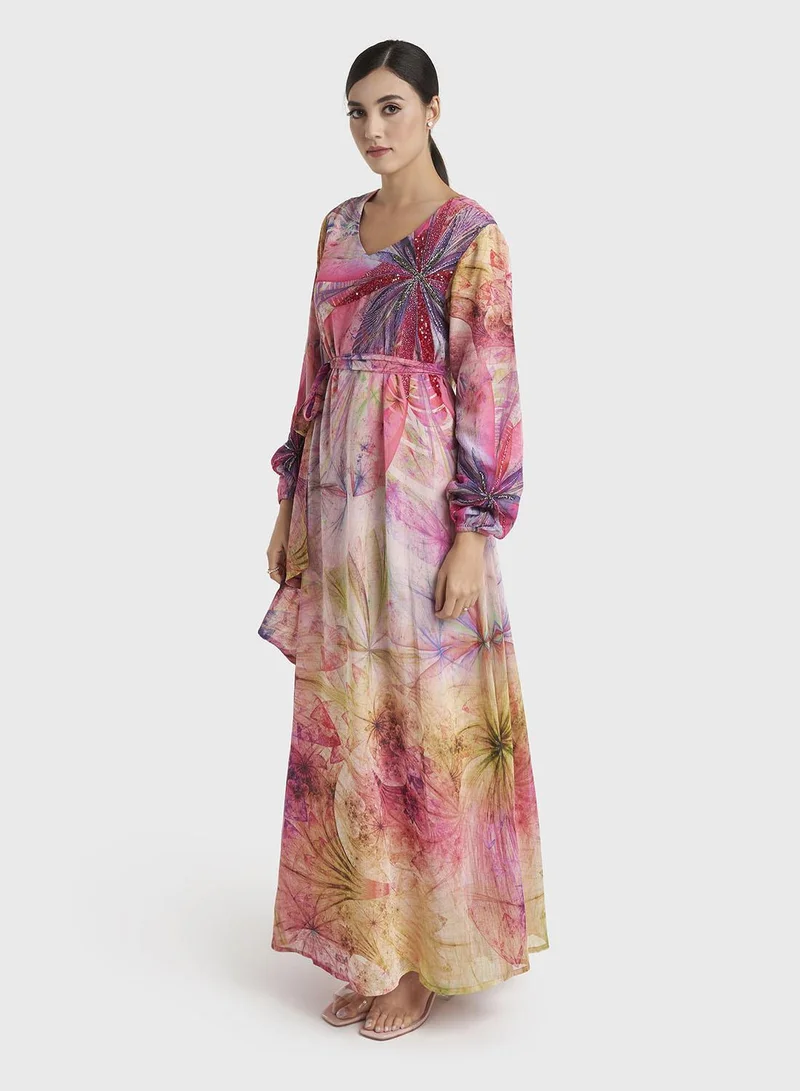 Kashkha  Multicolour Abstract Printed Chiffon Maxi Dress (VDM922) for Women | Best Price UAE