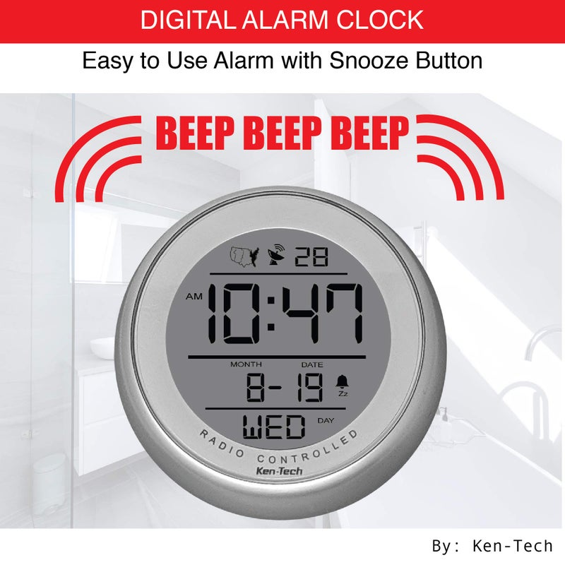 KEN-TECH T-4660 Water Resistant Suction Cup Atomic Clock, Silver - Image 5