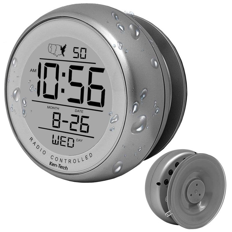 KEN-TECH T-4660 Water Resistant Suction Cup Atomic Clock, Silver - Image 1