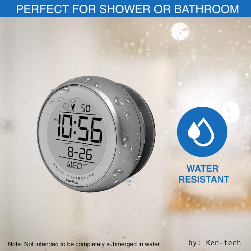 KEN-TECH T-4660 Water Resistant Suction Cup Atomic Clock, Silver - Image 3