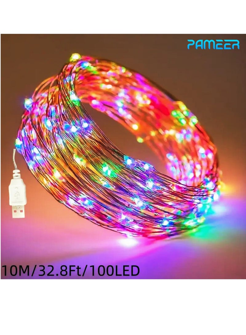 PAMEER Multicolor USB Powered Fairy String Lights 10m/32.8ft 100 LEDs USB Powered LED String Lights for Christmas, Eid, Ramadan, Diwali Wedding Birthday Party Home Decoration Waterproof with 8 Modes Changing - Image 1