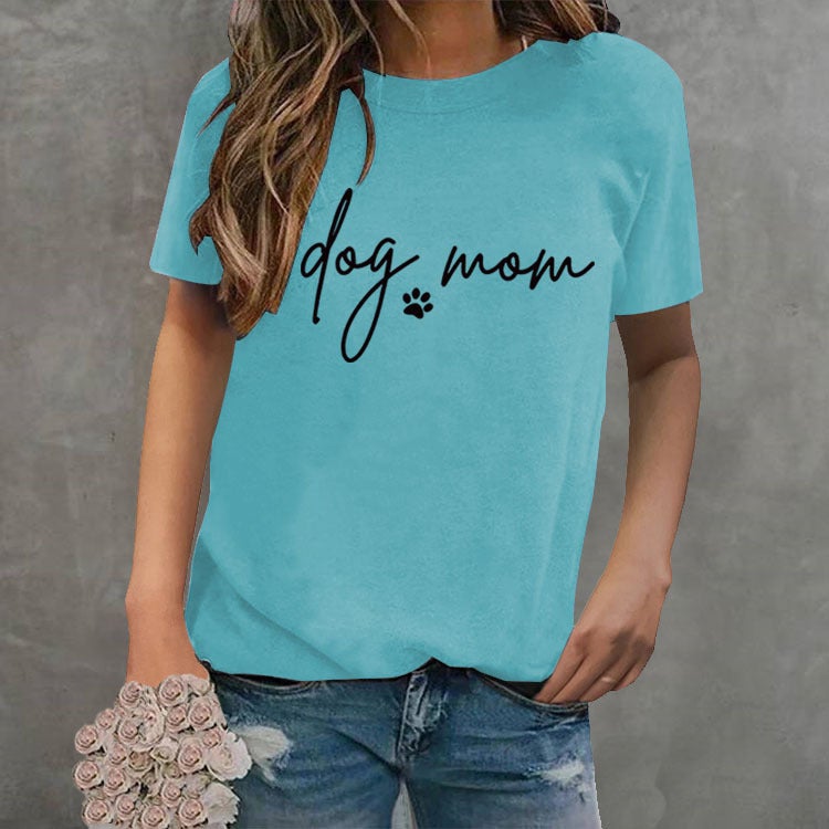 Dog Mom Dog Printed Letter Print Fashion Round Neck Loose Short Sleeve T-Shirt Female Independent Station - Image 5