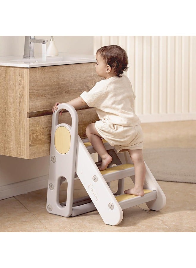 Beauenty 3 Step Stool for Toddler, Kitchen Bathroom Sink Helper Stool for Toddlers, Kids Toilet Potty Training Stool with Handles and Non-Slip Pads for 3-6 Kids (gray) - Image 1