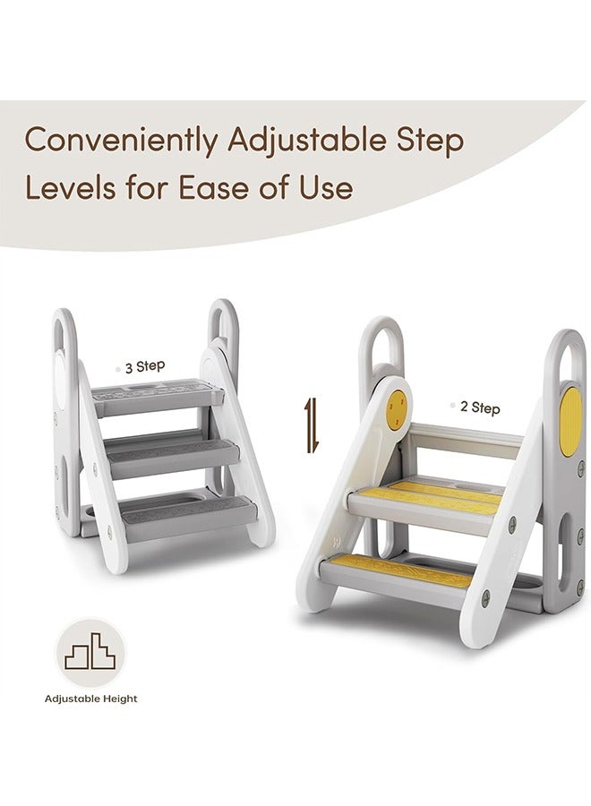 Beauenty 3 Step Stool for Toddler, Kitchen Bathroom Sink Helper Stool for Toddlers, Kids Toilet Potty Training Stool with Handles and Non-Slip Pads for 3-6 Kids (gray) - Image 4