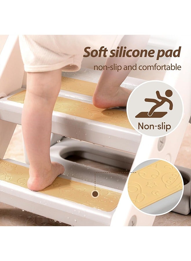 Beauenty 3 Step Stool for Toddler, Kitchen Bathroom Sink Helper Stool for Toddlers, Kids Toilet Potty Training Stool with Handles and Non-Slip Pads for 3-6 Kids (gray) - Image 2