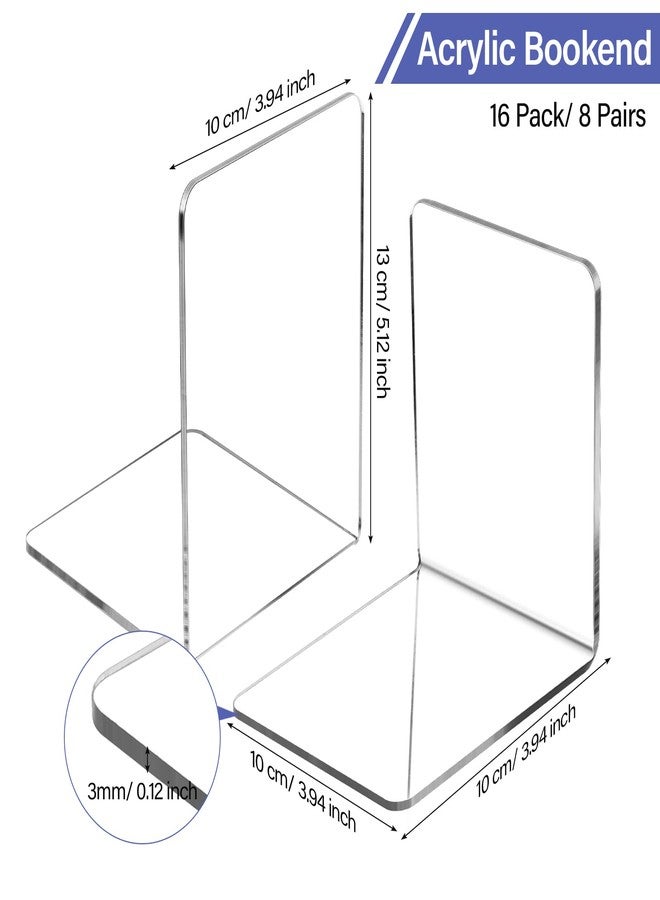 Yulejo 16 Pcs Book Ends Clear Acrylic Bookends for Shelves Heavy Duty Book End L Shaped Dividers Book Stopper for School Library Home Movies CDs File - Image 2