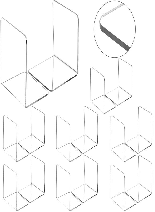 Yulejo 16 Pcs Book Ends Clear Acrylic Bookends for Shelves Heavy Duty Book End L Shaped Dividers Book Stopper for School Library Home Movies CDs File - Image 1