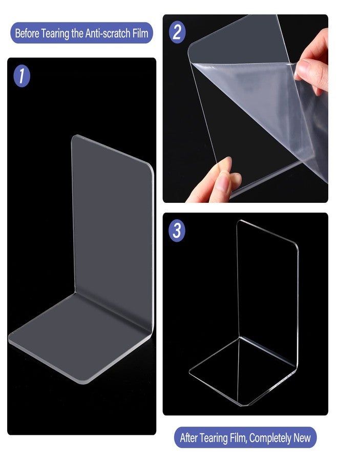 Yulejo 16 Pcs Book Ends Clear Acrylic Bookends for Shelves Heavy Duty Book End L Shaped Dividers Book Stopper for School Library Home Movies CDs File - Image 3