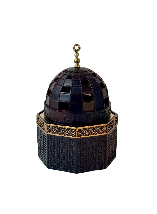 مبخرة راتنجية مع صينية معدنية ذهبية - حامل حرق العود لتنقية الهواء الداخلي/ديكور المنزل/التأمل، مبخرة فحم عالمية، مبخرة بخور، مبخرة راتنجية من اللبان والعود - مناسبة لليوجا والمنتجعات الصحية والعلاج بالروائح والديكور المنزلي والمكاتب، مبخرة راتنجية عربية كلاسيكية مع صينية معدنية ذهبية - مبخرة بخور تقليدية - Image 1