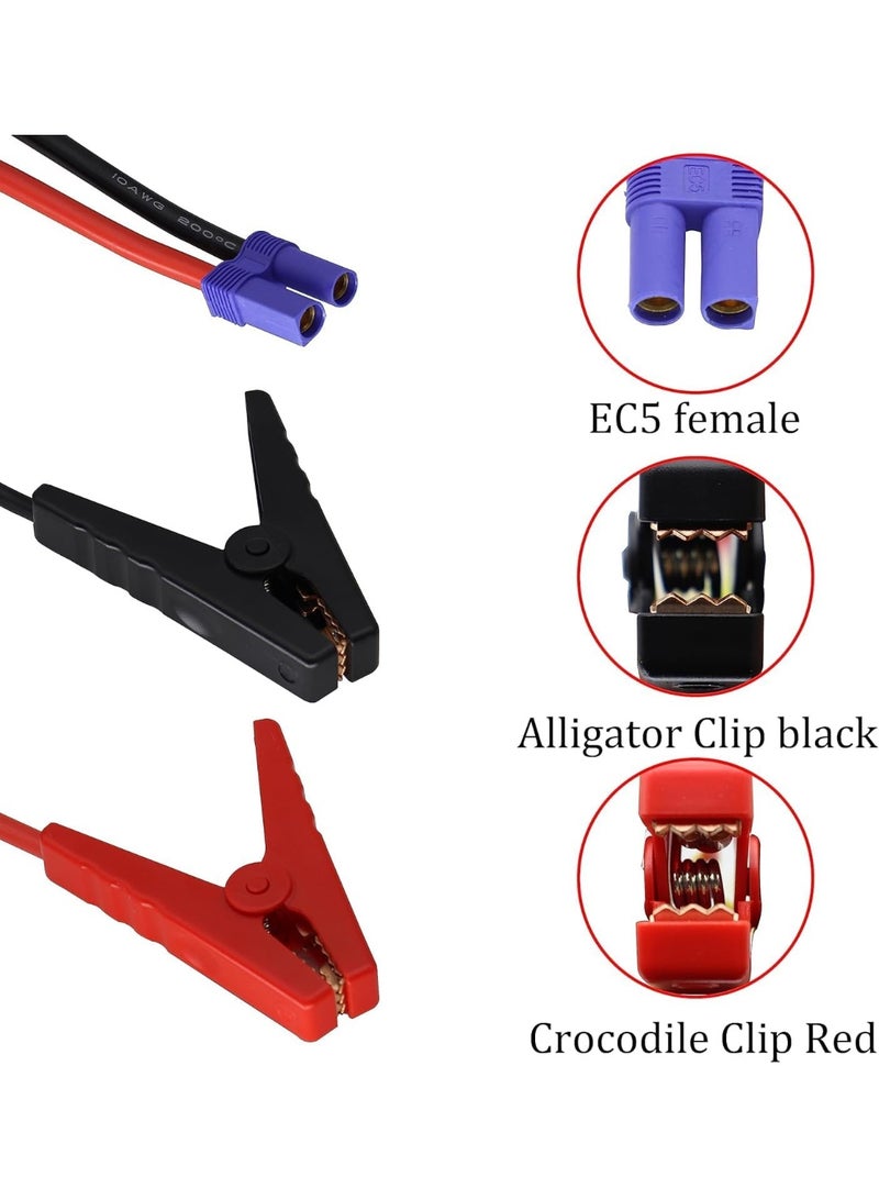 12V Car Jump Starter Replacement Cable with EC5 Connector - Heavy Duty Alligator Clamps - Emergency Battery Booster Cord for Portable Power Banks - Image 2