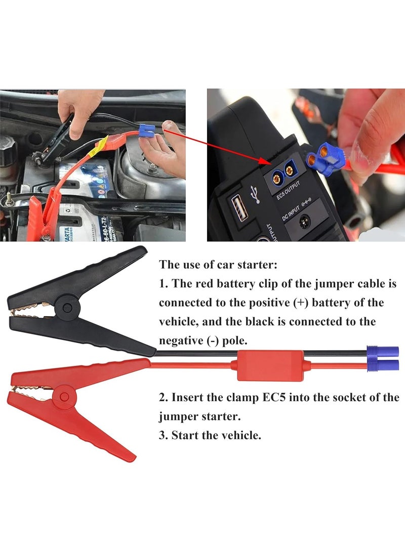 12V Car Jump Starter Replacement Cable with EC5 Connector - Heavy Duty Alligator Clamps - Emergency Battery Booster Cord for Portable Power Banks - Image 5