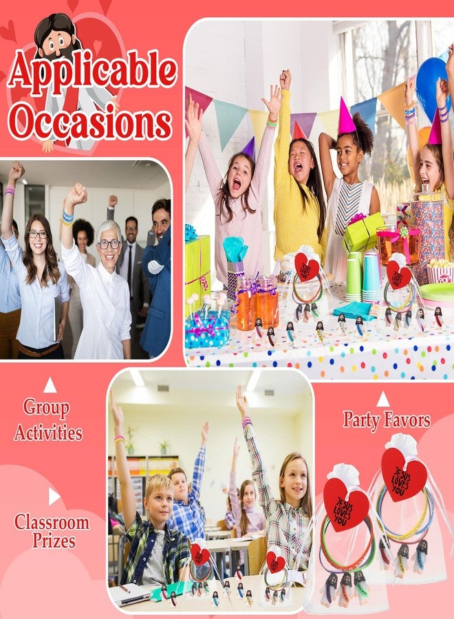 Bememo 150 Pcs Jesus Toys 50 Jesus Loves You Rubber Bracelets 50 Mini Jesus Figures 50 Organza Bag and Card Jesus Wristbands Bracelets for Sunday School Church Hide Game Religious Gift - Image 4