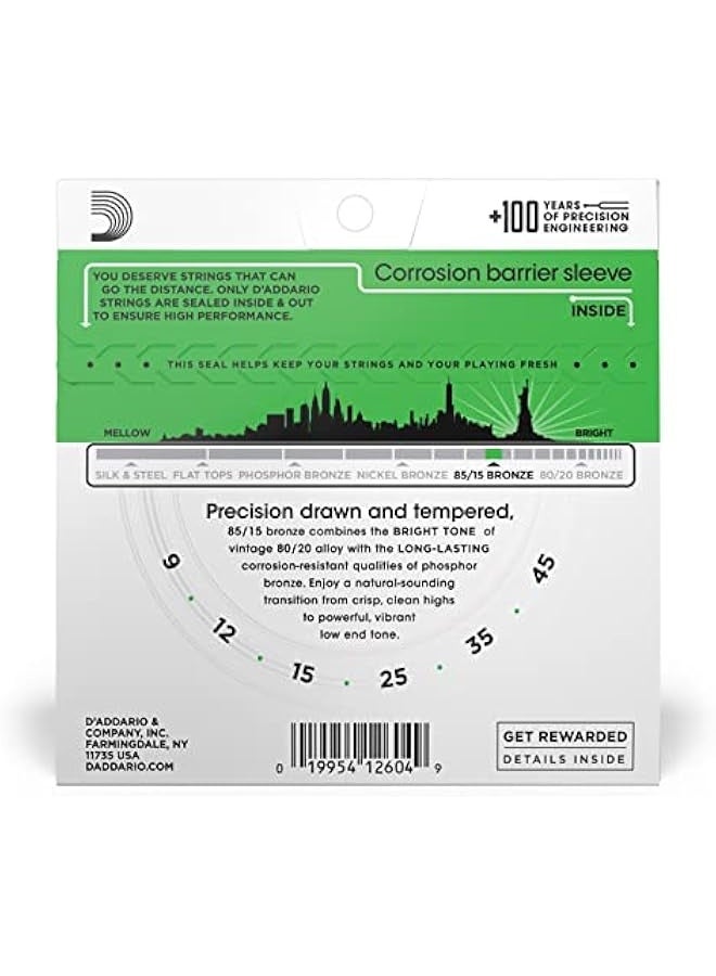 د'اداريو أوتار آلة الجيتار - أوتار جيتار أكoustic - برونز 85/15 - لجيتار بـ 6 أوتار - نغمة كاملة ومشرقة - EZ890 - خفيف جداً، 9-45 - Image 3