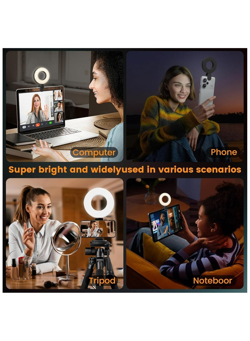 بيكنجينوس حلقة إضاءة قابلة للتثبيت على اللابتوب، طقم إضاءة لمؤتمرات الفيديو، ضوء للموبايل، ضوء سيلفي، حلقة إضاءة محمولة قابلة للشحن بمستويات سطوع ٤ و٣ أوضاع، تشغيل حتى ٨ ساعات، حلقة إضاءة للابتوب، يوتيوب، مؤتمرات فيديو، البث المباشر (أسود) - Image 2