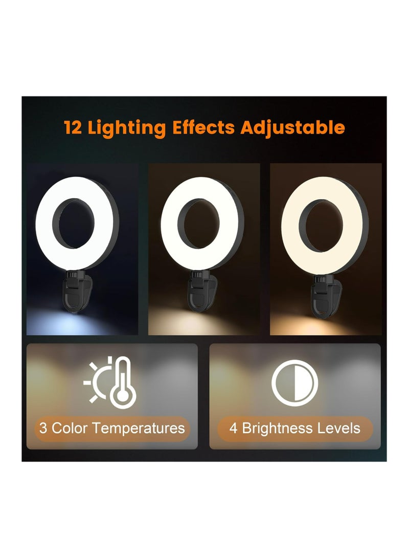 بيكنجينوس حلقة إضاءة قابلة للتثبيت على اللابتوب، طقم إضاءة لمؤتمرات الفيديو، ضوء للموبايل، ضوء سيلفي، حلقة إضاءة محمولة قابلة للشحن بمستويات سطوع ٤ و٣ أوضاع، تشغيل حتى ٨ ساعات، حلقة إضاءة للابتوب، يوتيوب، مؤتمرات فيديو، البث المباشر (أسود) - Image 3