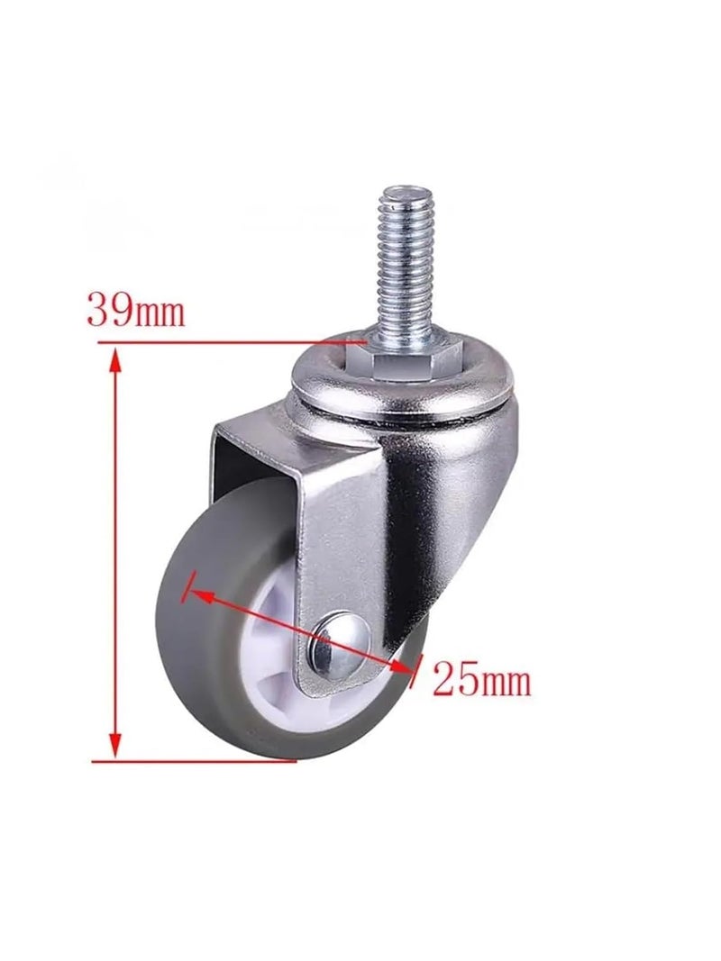 1 بوصة 4 حزمة عجلات صامتة من مادة TPE بلون رمادي برغي M6 قطر 25 مم للأغراض المنزلية العامة - Image 5