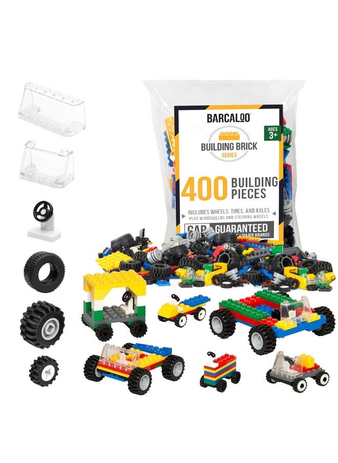 Barcaloo Barcaloo 400 Piece Wheels and Axles Sets, Building Bricks Car Parts and Pieces Kit - Car Building Set with Wheels, Axles & Windshields and Bonus Bricks  - Image 1