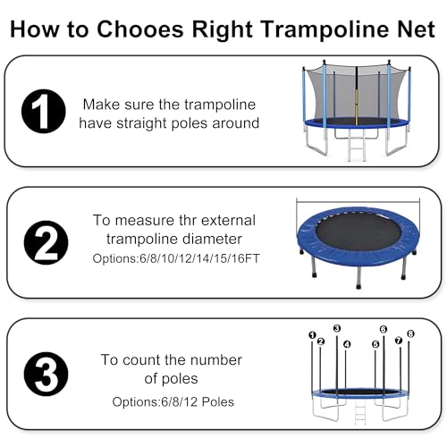 ECYITISY Trampoline Safety Net 6FT 8FT 10FT 12FT 14FT 15FT 16FT Round Trampoline Replacement Net for 6/8/12 Straight Poles UV-Resistant Kides Jumping Safety Enclosures NetingBlack,10FT-8Poles - Image 4