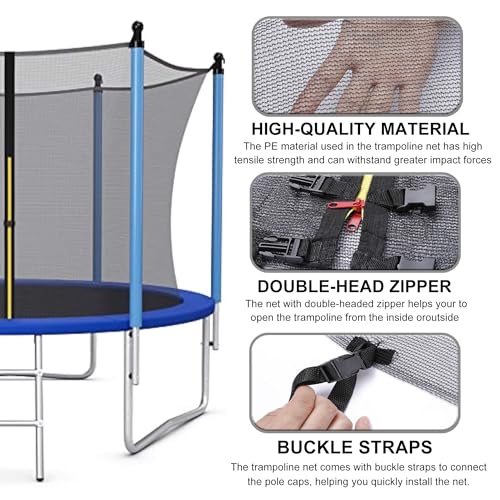 ECYITISY Trampoline Safety Net 6FT 8FT 10FT 12FT 14FT 15FT 16FT Round Trampoline Replacement Net for 6/8/12 Straight Poles UV-Resistant Kides Jumping Safety Enclosures NetingBlack,10FT-8Poles - Image 3