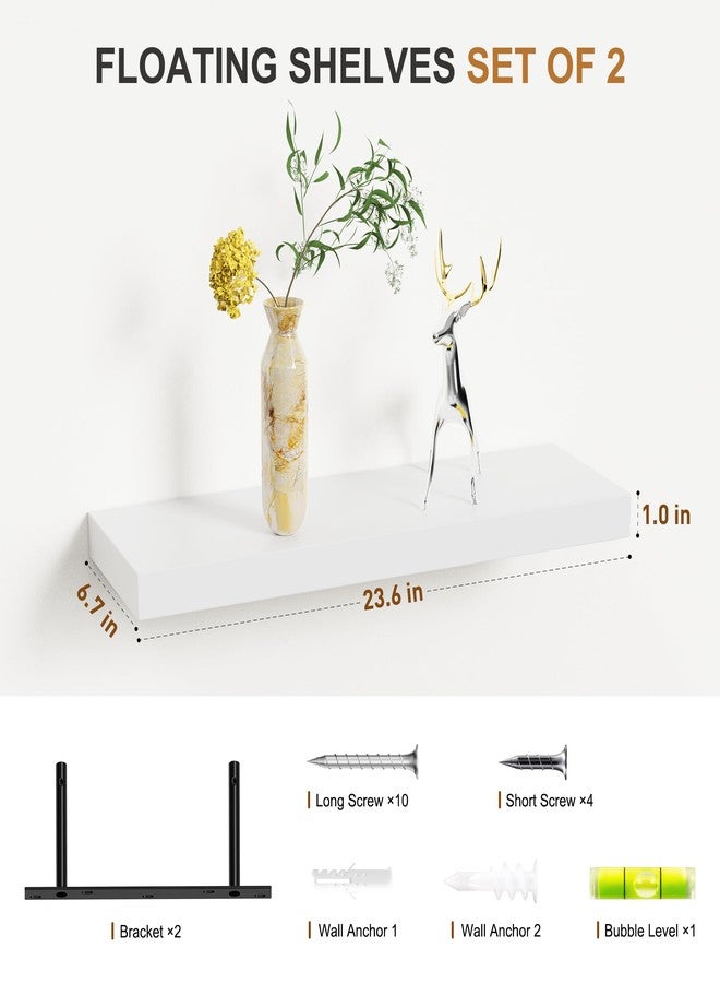 Bellsal Floating Shelves for Wall, White Engineered Wood Wall Shelf Set of 2, 24" Wall Mounted Floating Shelf for Kitchen, Living Room, Bedroom, Bathroom Storage, Book Shelf for Wall Home Decor - Image 3