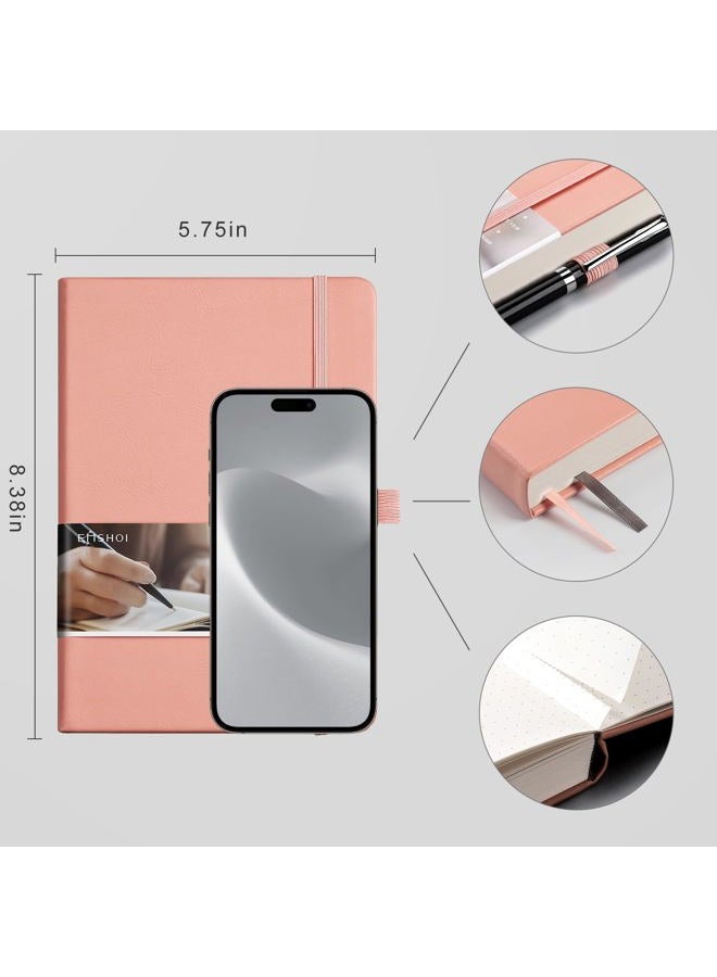 EMSHOI Bullet Dotted Leather Journal Notebook - 256 Pages A5,120gsm, Pink - Image 4