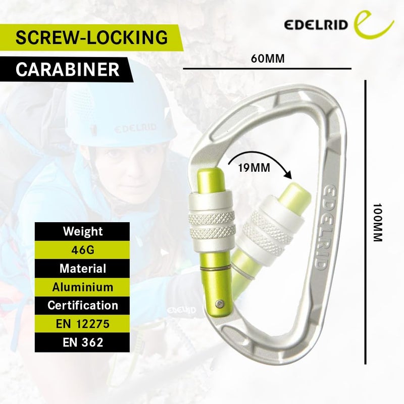 EDELRID Pure Screw 23KN Carabiner II Lightweight and Sturdy for Climbing & Fall Arrest Systems II Weight - 46 G (CE 0082) - Image 2