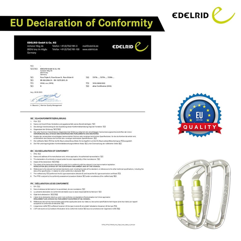 EDELRID Pure Screw 23KN Carabiner II Lightweight and Sturdy for Climbing & Fall Arrest Systems II Weight - 46 G (CE 0082) - Image 4