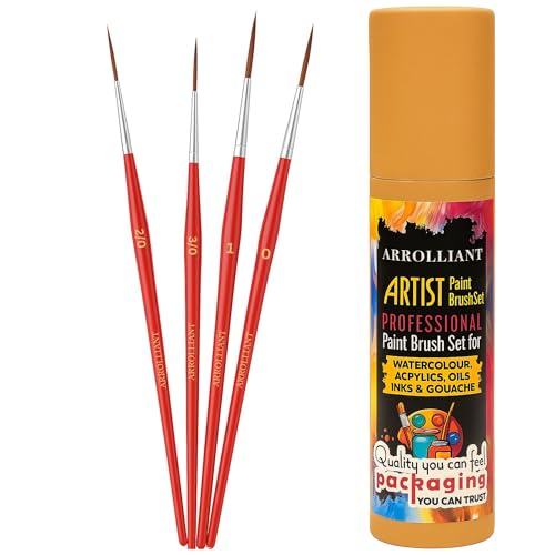ARROLLIANT Fine Detailing Paint Brush Set – 4pcs Long Liner Rigger Brushes for Artists – Synthetic Squirrel Hair for Acrylic, Oil, Watercolor, Gouache – Brush Set for Painting, Craft & Art Supplies - Image 1