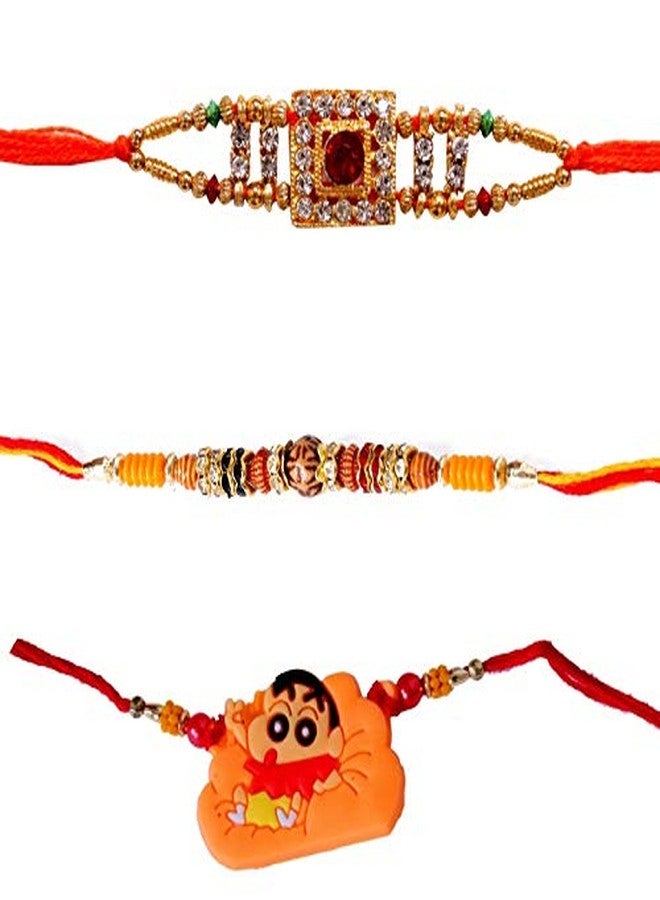 SUNINOW RAKSHBANDHAN SPECIAL RAKHI COMBO PACK OF 3PC DESIGNER STONE STUDDED SET RAKHI FOR BROTHER BHABHI AND KIDS WITH ROLI FOR TILAK CEREMONY | RAKHI FOR BROTHER | RAKHI GIFT | RAKHI FOR BHABHI | RAKHI FOR BROTHER RAKSHA BANDHAN BRACELET | | RAKHI SET - Image 5