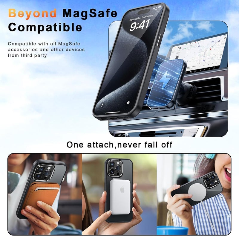 Tech Trendz Polycarbonate Matte Back Cover for iPhone 16 Pro Compatible with MagSafe, Scratch-Resistant, Camera Bump Protection, Shockproof Military-Grade Protection TPU Magnetic Back Case - Black - Image 5