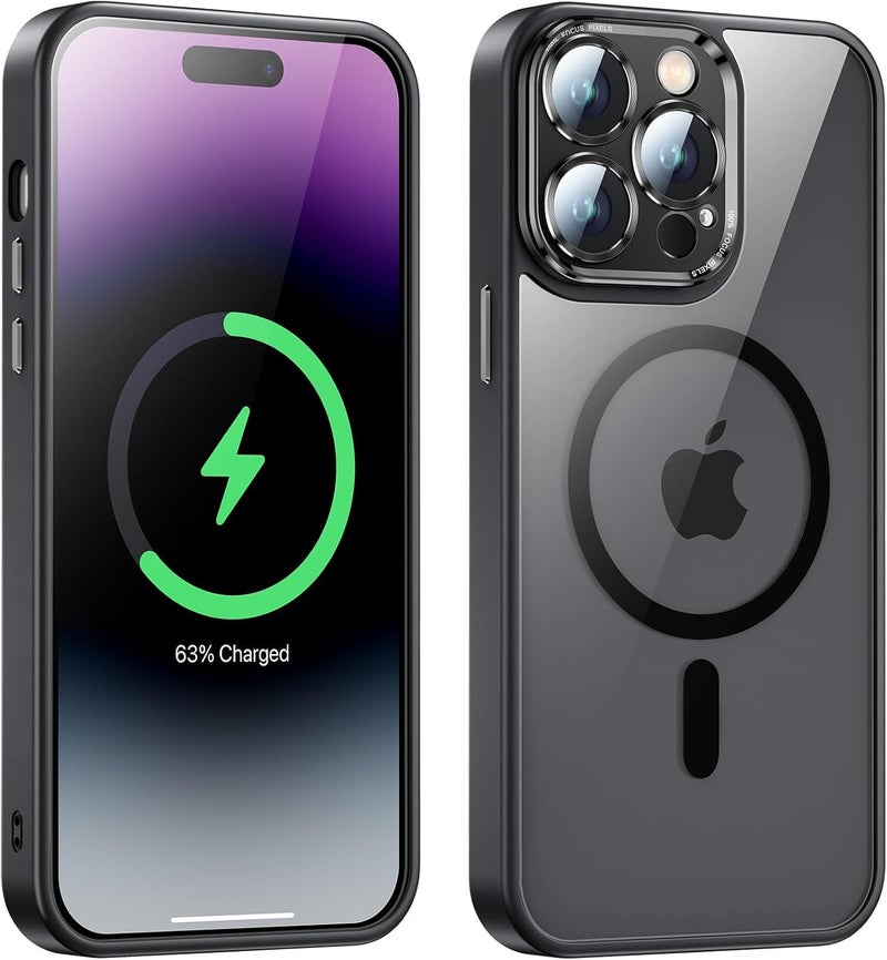 Tech Trendz Polycarbonate Matte Back Cover for iPhone 16 Pro Compatible with MagSafe, Scratch-Resistant, Camera Bump Protection, Shockproof Military-Grade Protection TPU Magnetic Back Case - Black - Image 1