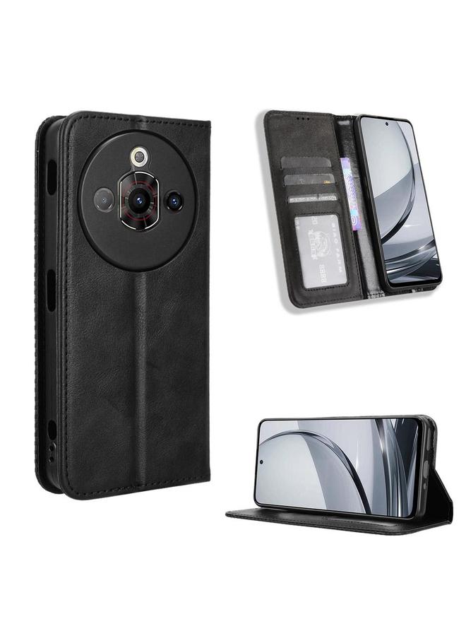 The Bros حافظة لهاتف ZTE nubia Focus Pro 5G مع مشبك مغناطيسي بتصميم جلدي عتيق