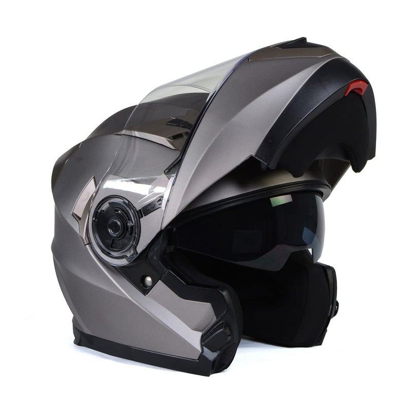 خوذة ميلووكي MPH9808DOT فضي مؤين خوذة دراجة نارية متطورة قابلة للتعديل مع واقي وجه قابل للسحب كبيرة