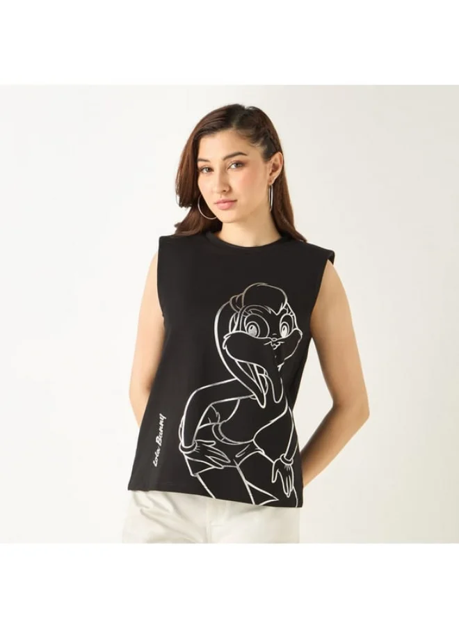 SP Characters Lola Bunny Print Sleeveless T-shirt with Crew Neck