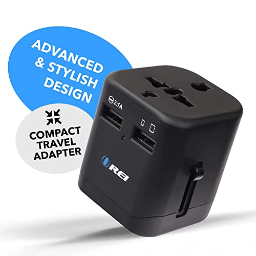Orei Worldwide Universal Travel Adapter with Dual USB Ports (2.1A Smart Plug Charging)-All-in-One,100V-250V Plug-International Plug Adapter for Cell Phones,Tablets,Camera-5 Years of Warranty,Black - Image 2